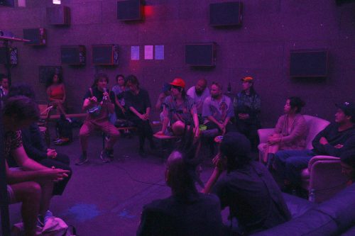 A group of people talking